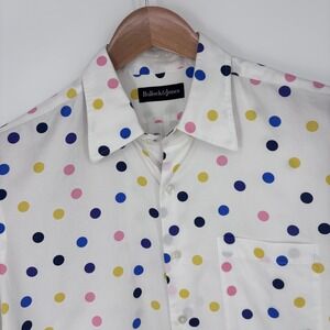 Bullock & Jones Short Sleeve Button Down Shirt Men M White Polka Dot Funky Retro